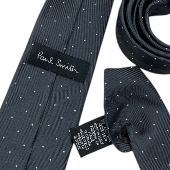 PAUL SMITH Gray Polka Dot Silk LUXURY Slim Tie ITALY - Picture 3 of 4